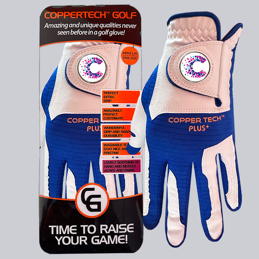 CANCER RESEARCH UK CHARITY COPPERTECH PLUS ELITE GRIP WHITE/ROYAL BLUE GLOVE